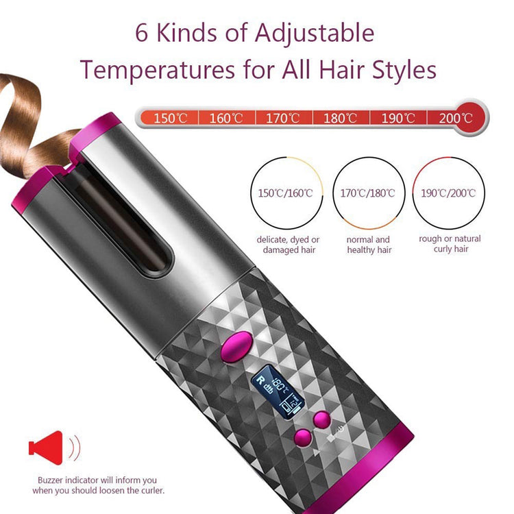 USB Rechargeable Cordless Auto-Rotating Ceramic Portable Women&