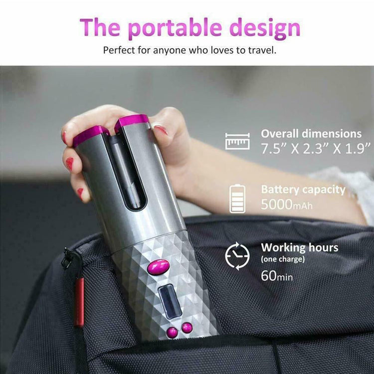 USB Rechargeable Cordless Auto-Rotating Ceramic Portable Women&